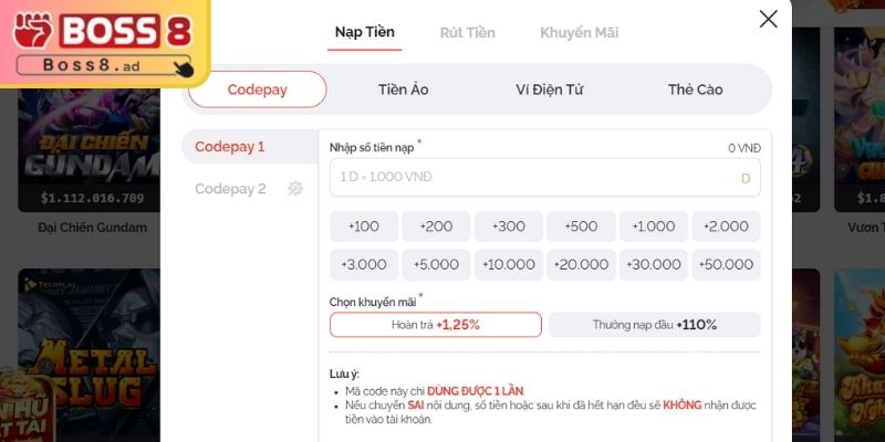 Quy trình nạp rút tiền BOSS8  nhanh chóng cho hội viên